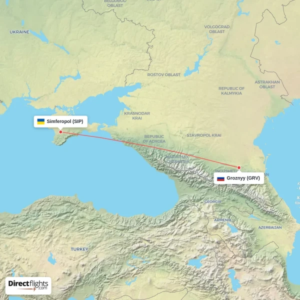 Simferopol - Groznyy direct flight map