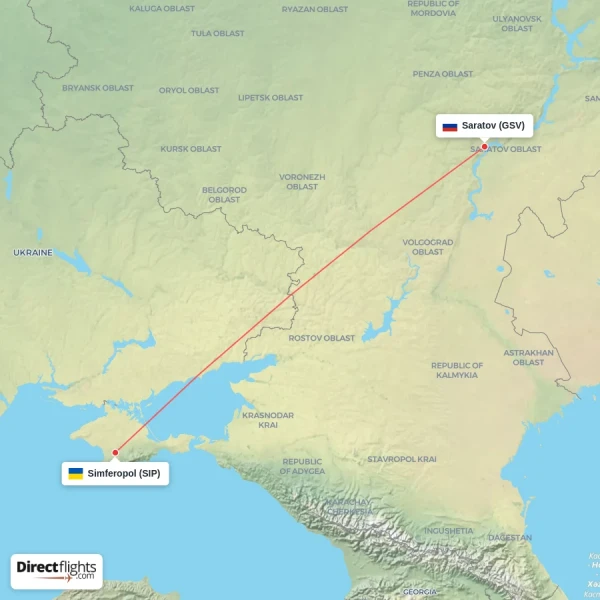 Simferopol - Saratov direct flight map