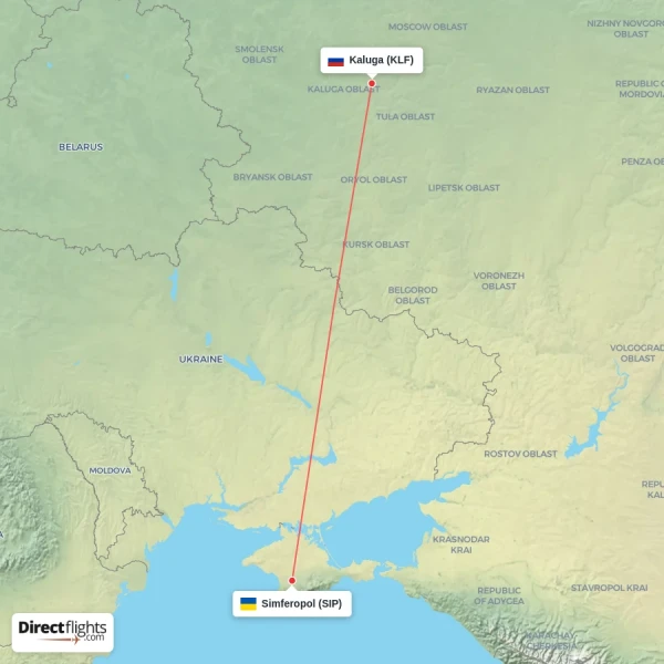 Simferopol - Kaluga direct flight map