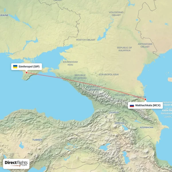 Simferopol - Makhachkala direct flight map