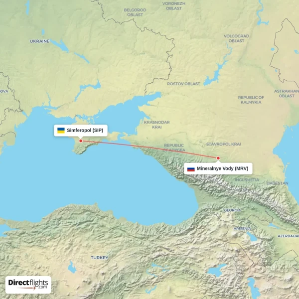 Simferopol - Mineralnye Vody direct flight map