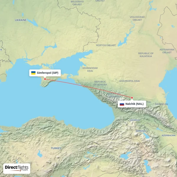 Simferopol - Nalchik direct flight map