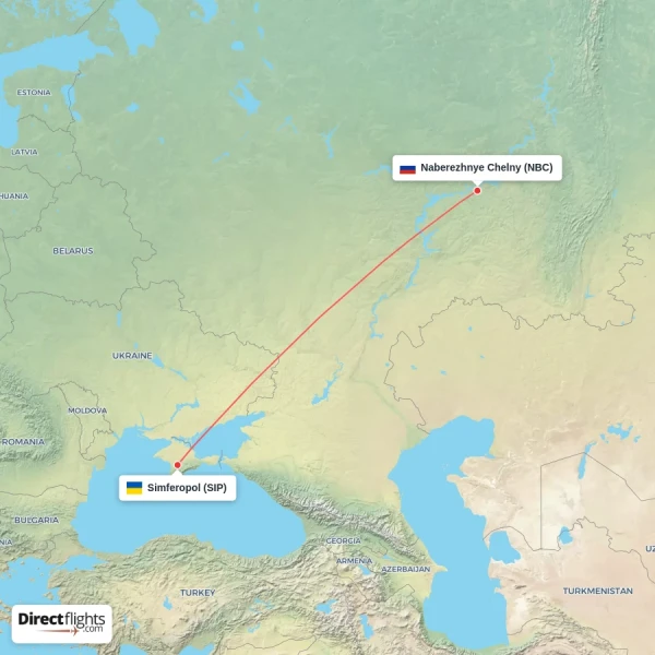Simferopol - Naberezhnye Chelny direct flight map