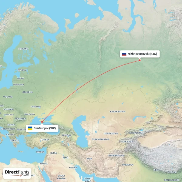 Simferopol - Nizhnevartovsk direct flight map