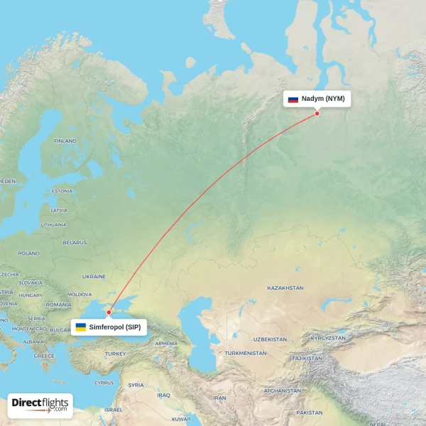 Simferopol - Nadym direct flight map