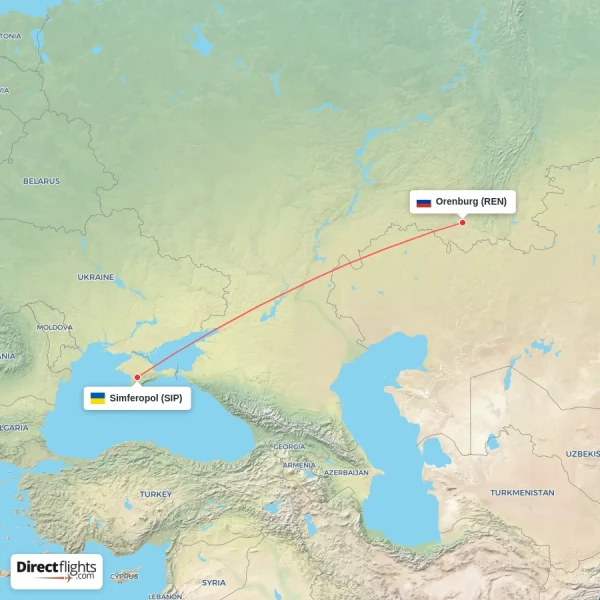 Simferopol - Orenburg direct flight map