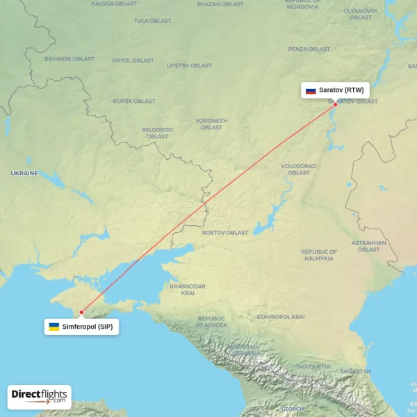 Simferopol - Saratov direct flight map