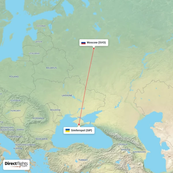 Simferopol - Moscow direct flight map