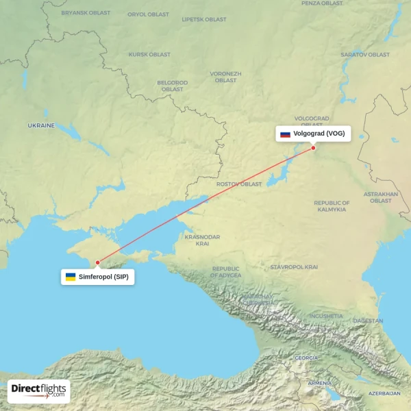 Simferopol - Volgograd direct flight map