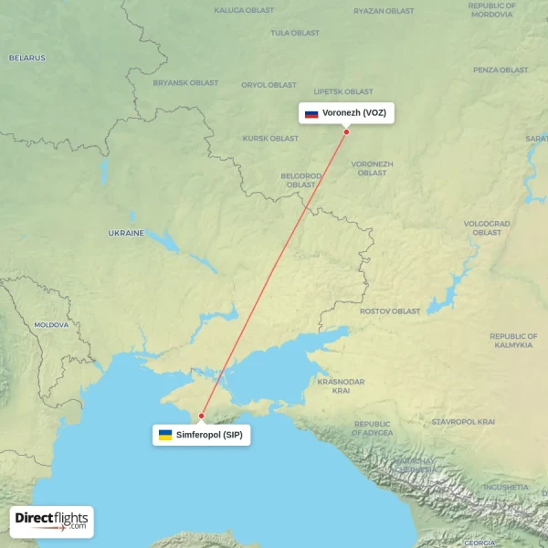Simferopol - Voronezh direct flight map