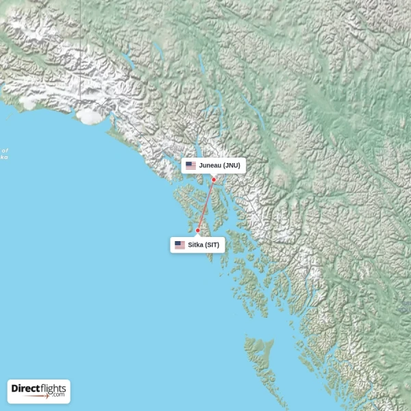 Sitka - Juneau direct flight map