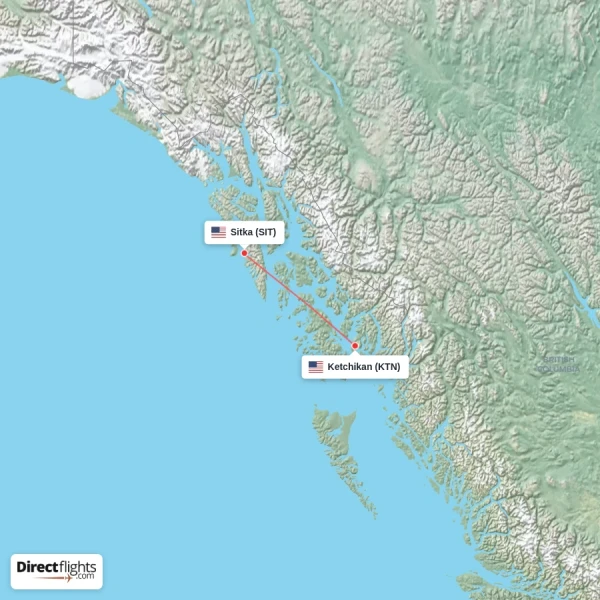Sitka - Ketchikan direct flight map