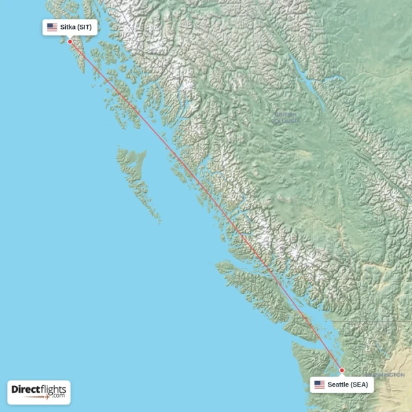 Sitka - Seattle direct flight map