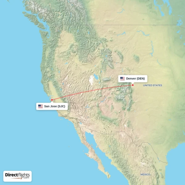San Jose - Denver direct flight map