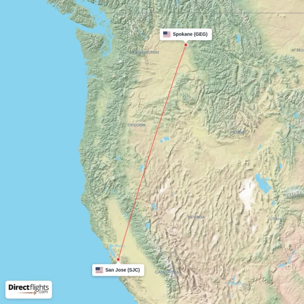 San Jose - Spokane direct flight map