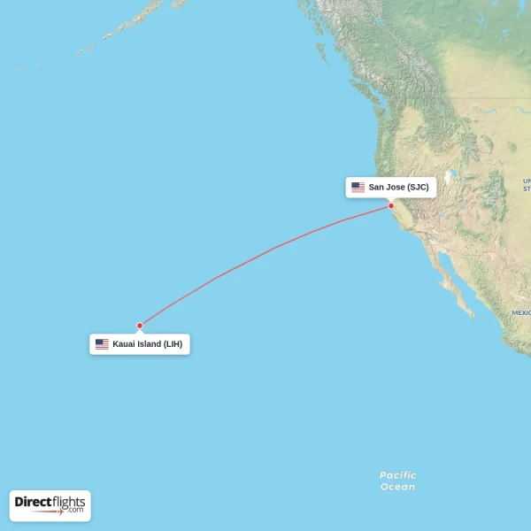 San Jose - Kauai Island direct flight map