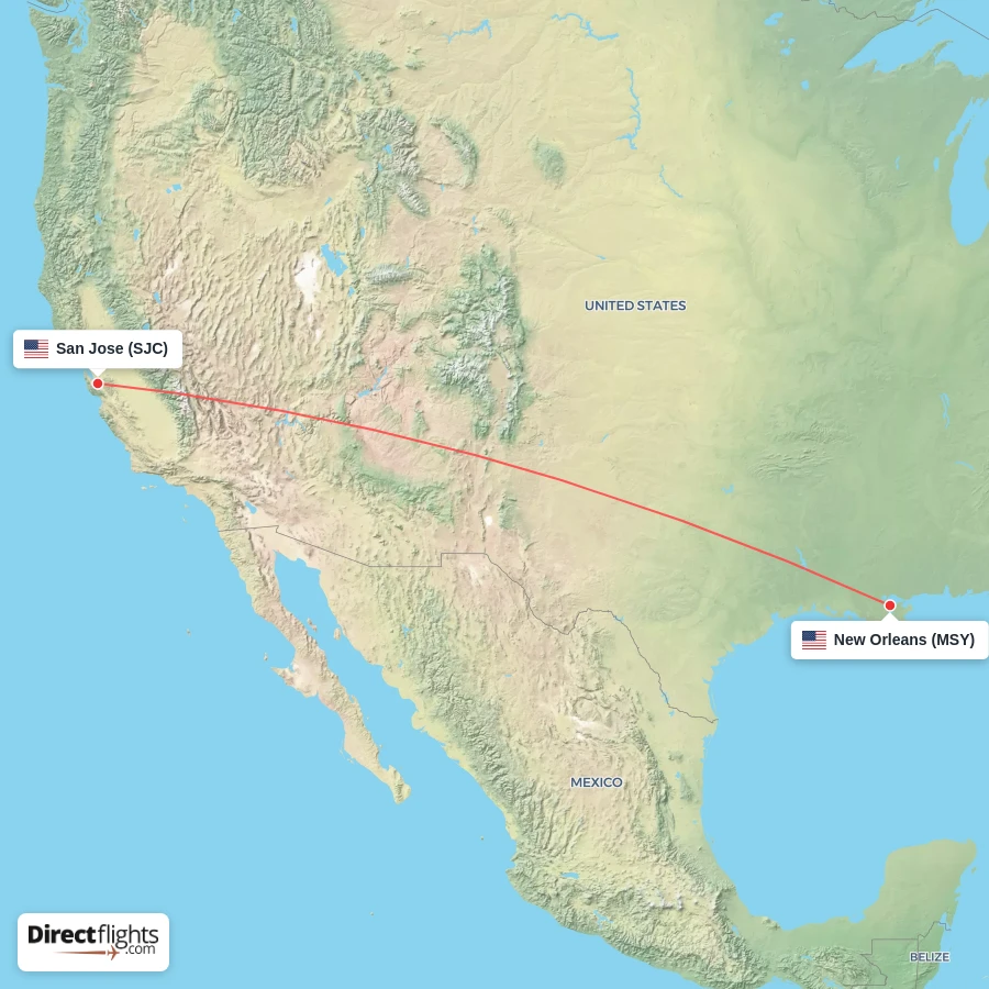 SJC - MSY route map