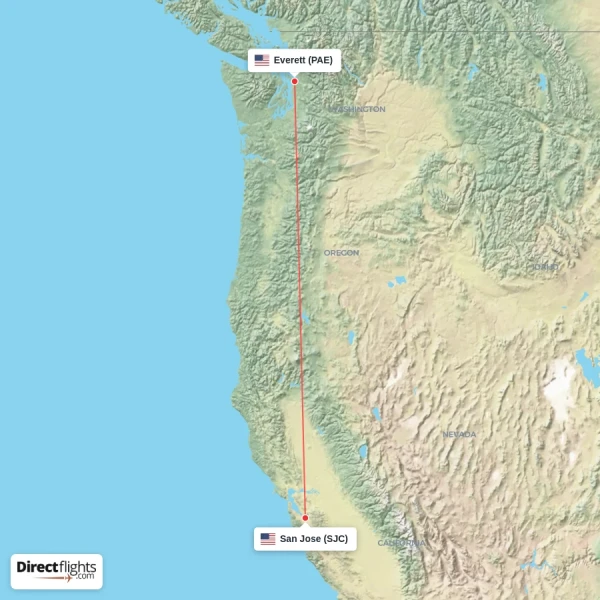 San Jose - Everett direct flight map