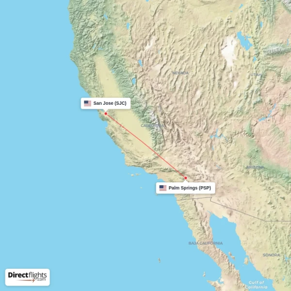 San Jose - Palm Springs direct flight map