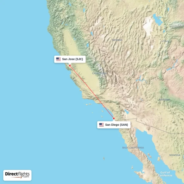 San Jose - San Diego direct flight map