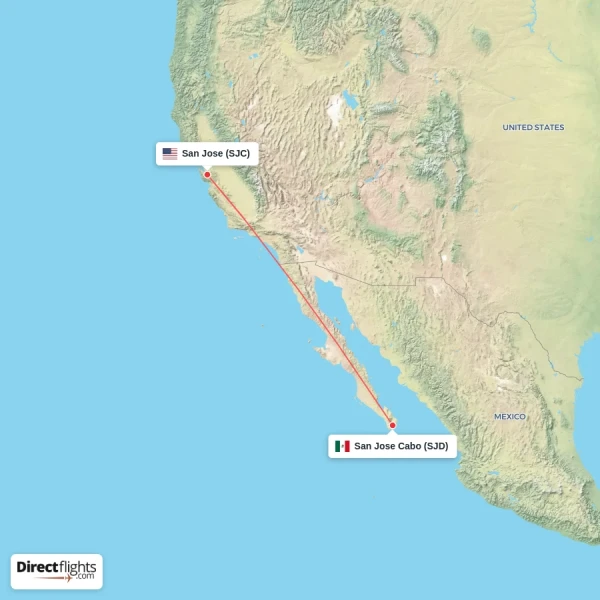 San Jose - San Jose Cabo direct flight map