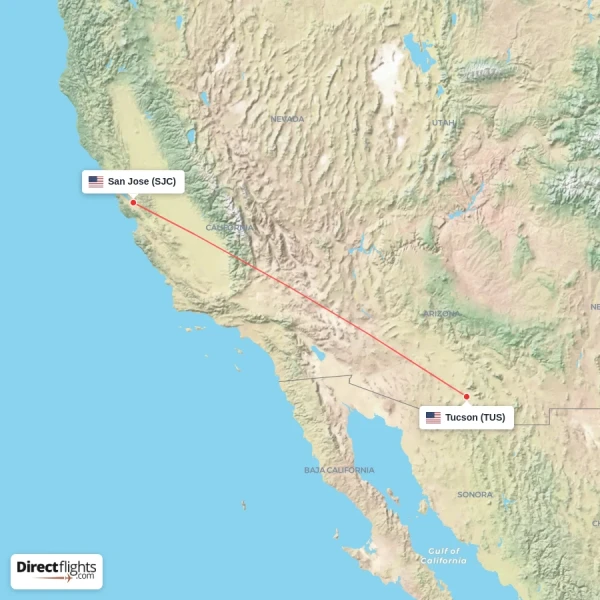 San Jose - Tucson direct flight map