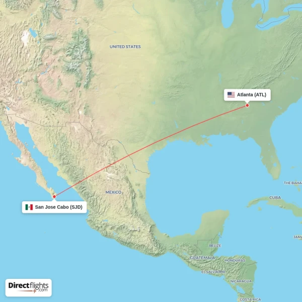 San Jose Cabo - Atlanta direct flight map