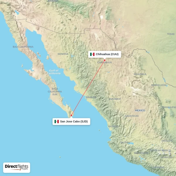 San Jose Cabo - Chihuahua direct flight map