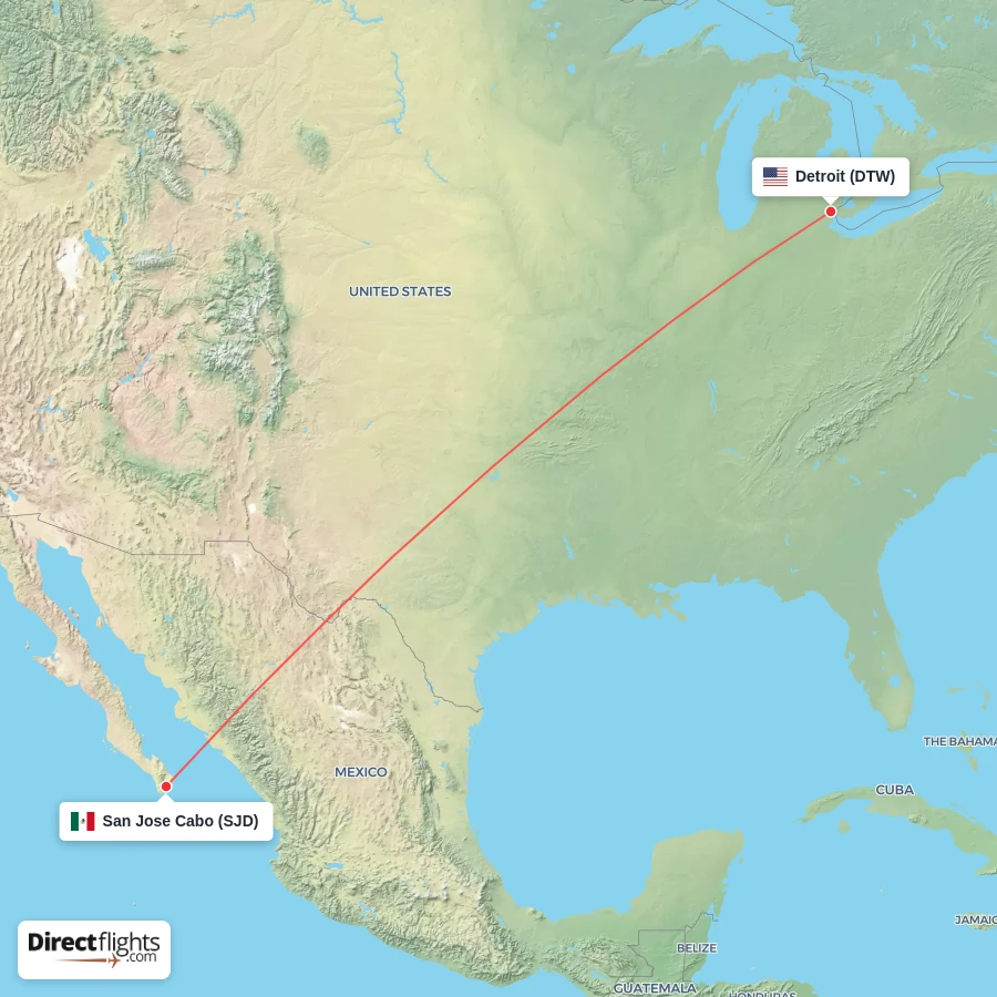 SJD - DTW route map