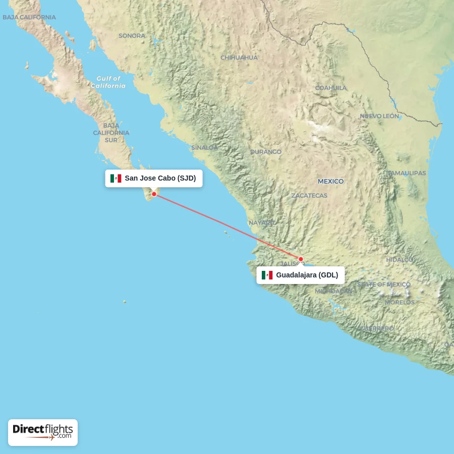 SJD - GDL route map