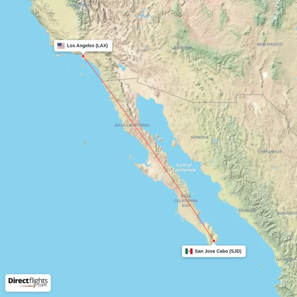 San Jose Cabo - Los Angeles direct flight map