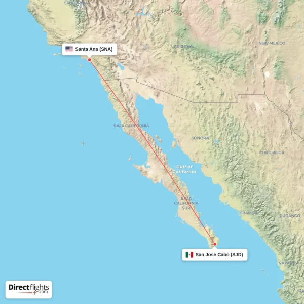 San Jose Cabo - Santa Ana direct flight map