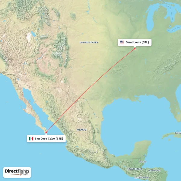 San Jose Cabo - Saint Louis direct flight map