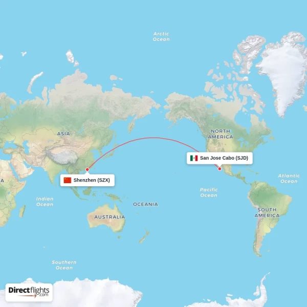 San Jose Cabo - Shenzhen direct flight map