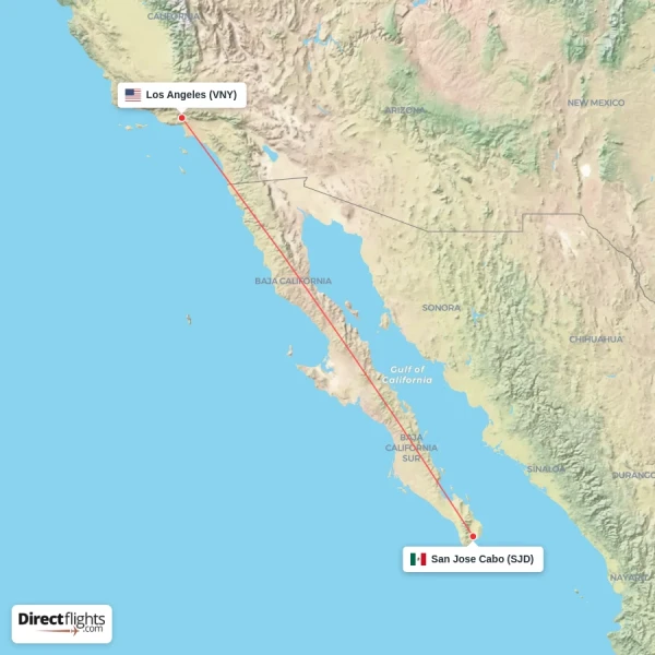 San Jose Cabo - Los Angeles direct flight map