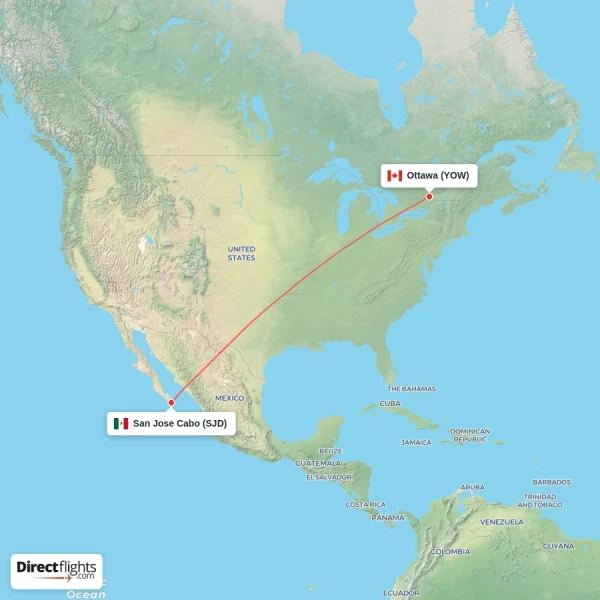 San Jose Cabo - Ottawa direct flight map