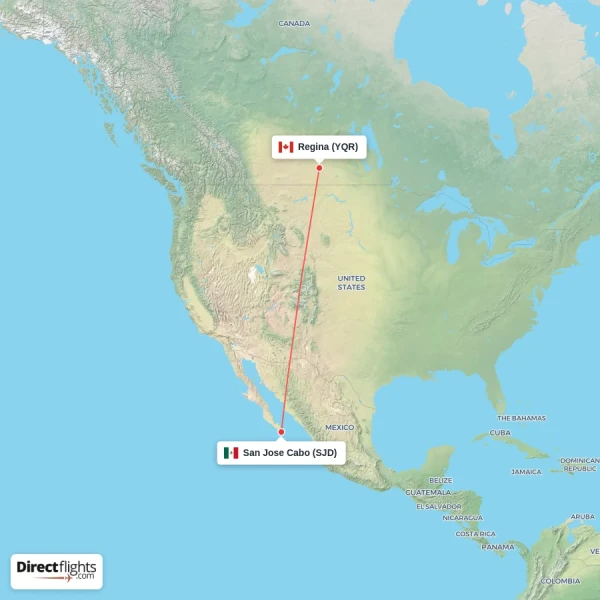 San Jose Cabo - Regina direct flight map