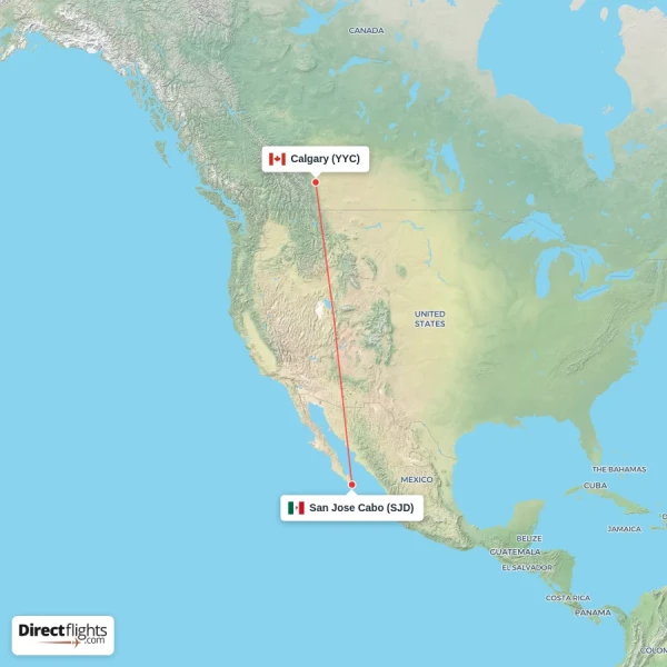 San Jose Cabo - Calgary direct flight map