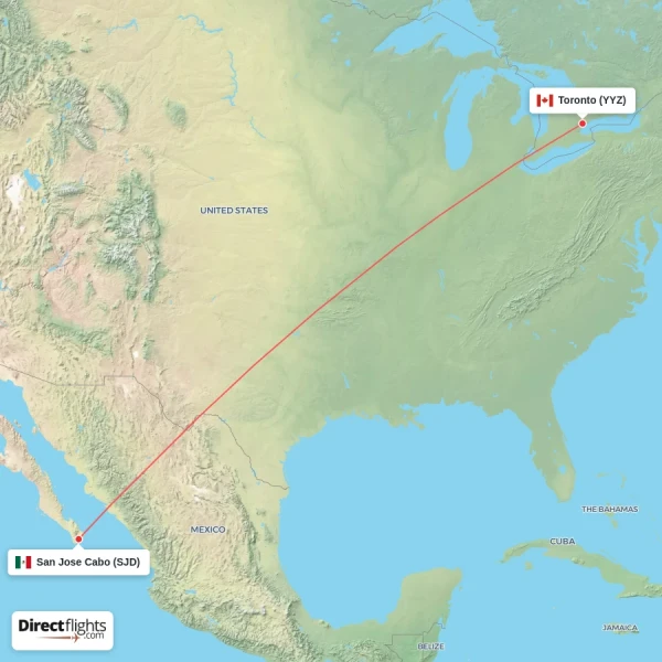 San Jose Cabo - Toronto direct flight map