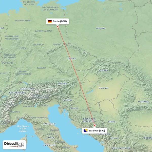 Sarajevo - Berlin direct flight map