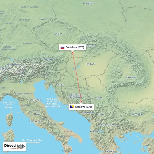 Sarajevo - Bratislava direct flight map