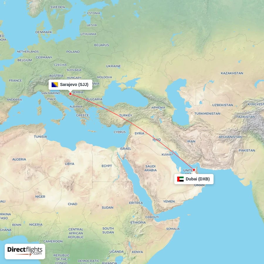 SJJ - DXB route map