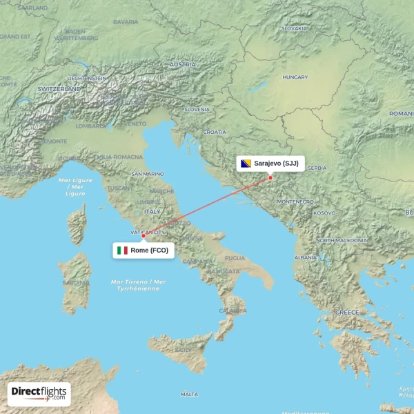 Sarajevo - Rome direct flight map