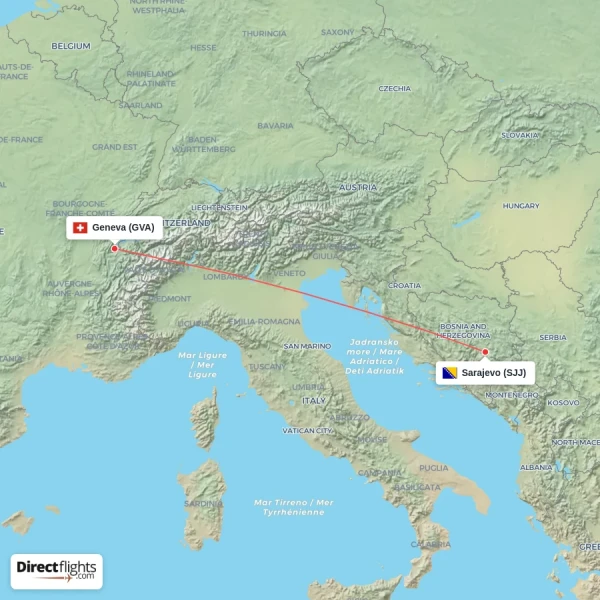 Sarajevo - Geneva direct flight map