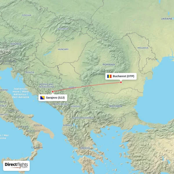 Sarajevo - Bucharest direct flight map