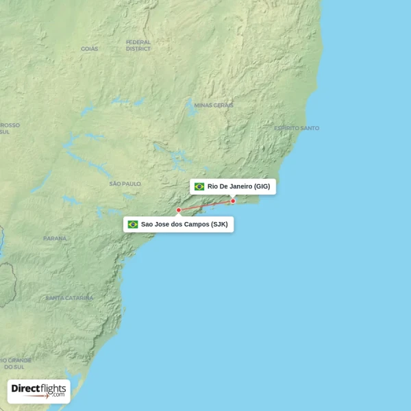 Sao Jose dos Campos - Rio De Janeiro direct flight map