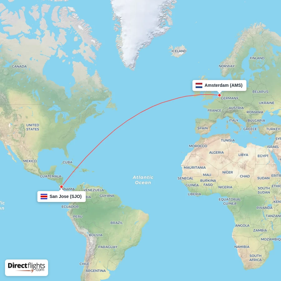 SJO - AMS route map