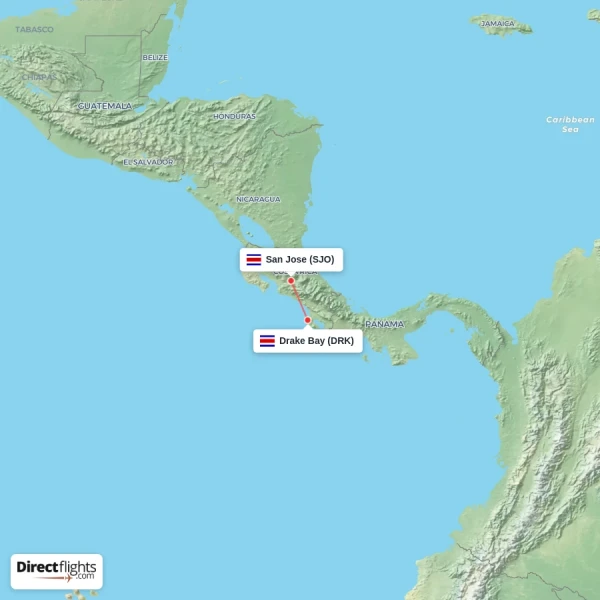 San Jose - Drake Bay direct flight map