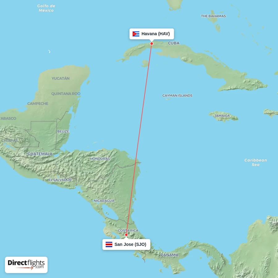 SJO - HAV route map