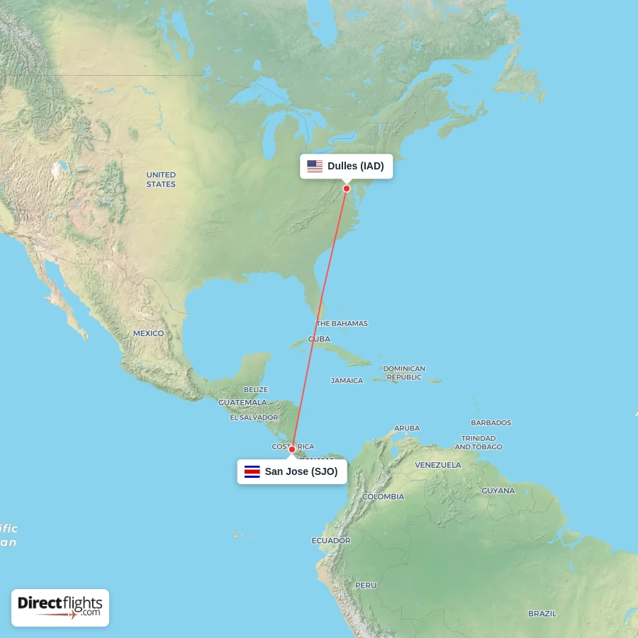 SJO - IAD route map